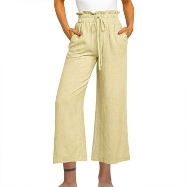ABATAB Women Wide Leg Capri Pants Casual Cotton Linen Palazzo Pants with Pockets 2024 Fall Fashion Capris
