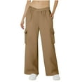 thumbnail image 1 of ABATAB Women Wide Leg Sweatpants with Pockets Soft Fashion Crossover Elastic Waist Athletic Pants Loose Fit Active Cargo Pants(Medium,Beige), 1 of 7