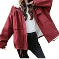 thumbnail image 1 of ABATAB Women Winter Fleece Lined Jackets Oversized Long Sleeve Coats Warm Lapel Collar Zipper Parka Sherpa Fluffy Outerwear with Pockets(X-Large,Red), 1 of 6