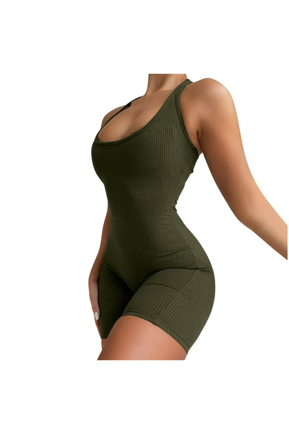 Women Workout Romper Yoga Ribbed One Piece Gym Jumpsuit Skinny Seamless Tank Top Leggings Summer Outfits