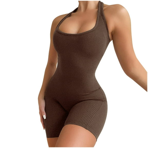 ABATAB Women Workout Romper Yoga Ribbed One Piece Gym Jumpsuit Skinny Seamless Tank Top Leggings Summer Outfits