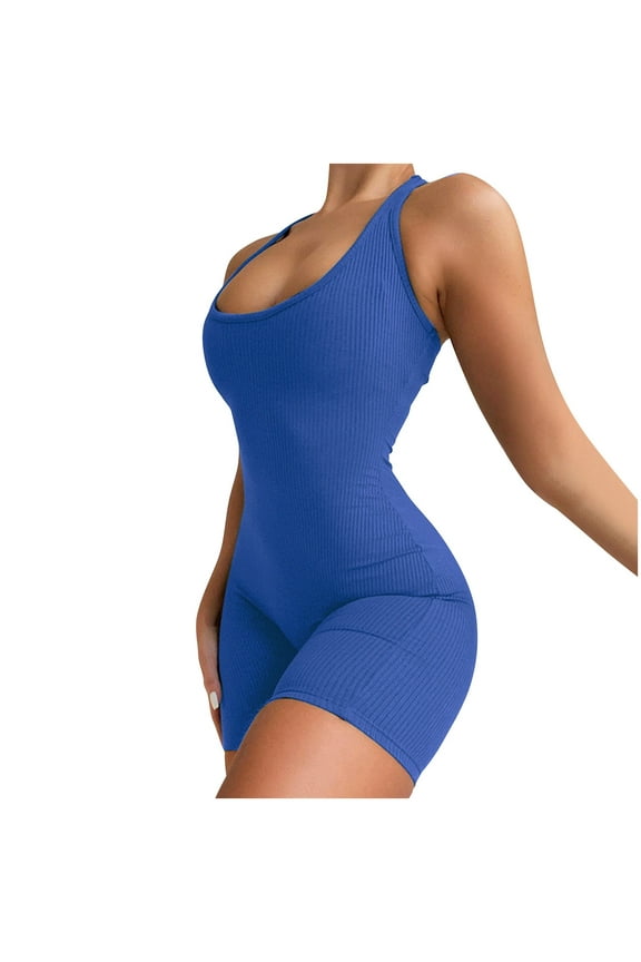 Women Workout Romper Yoga Ribbed One Piece Gym Jumpsuit Skinny Seamless Tank Top Leggings Summer Outfits
