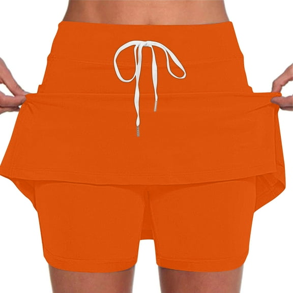ABATAB Women's Athletic Skort Lightweight Tennis Middle Waist Skirt Drawastring Summer Comfy Golf Workout Running Sports Skorts