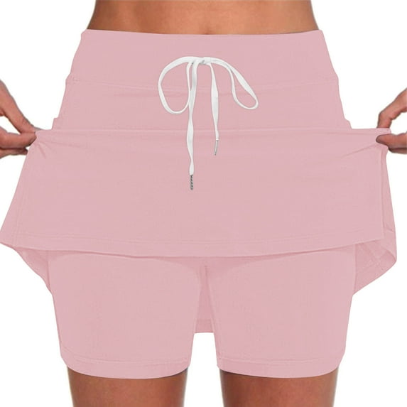 ABATAB Women's Athletic Skort Lightweight Tennis Middle Waist Skirt Drawastring Summer Comfy Golf Workout Running Sports Skorts
