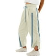 thumbnail image 1 of ABATAB Women's Baggy Wide Leg Pants Casual Waterproof High Waisted Pants with Pockets Trendy Color Block Drawstring Athletic Pants(X-Large,Beige), 1 of 7