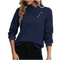 thumbnail image 1 of ABATAB Women's Button Ruched V Neck Tops Casual Long Sleeve Blouse Loose Fit Solid Color Pullover Sweatshirts Ladies Fashion(X-Large,Dark Blue), 1 of 5