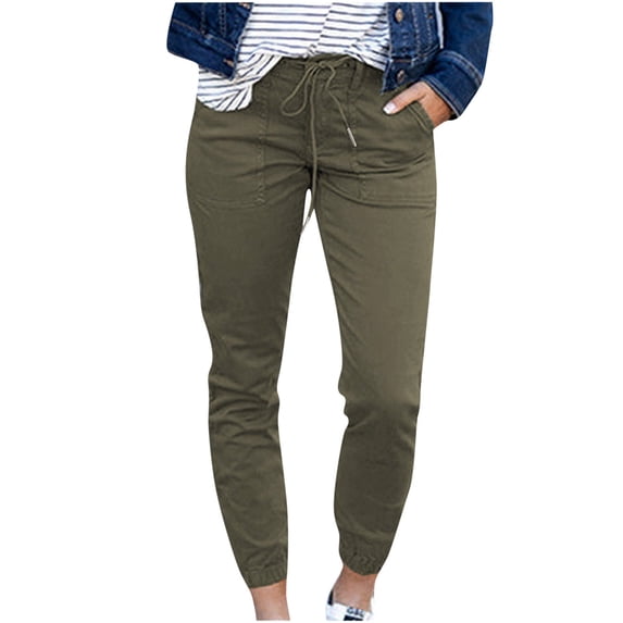 ABATAB Women's Capri Pants Casual Elastic Waisted Pants with Pockets Drawstring Lightweight Workout Jogger Cropped Trousers