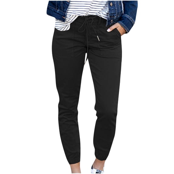 ABATAB Women's Capri Pants Casual Elastic Waisted Pants with Pockets Drawstring Lightweight Workout Jogger Cropped Trousers