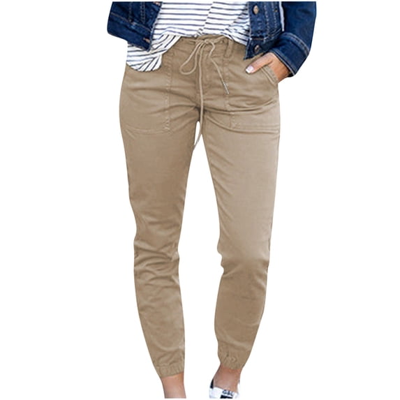 ABATAB Women's Capri Pants Casual Elastic Waisted Pants with Pockets Drawstring Lightweight Workout Jogger Cropped Trousers