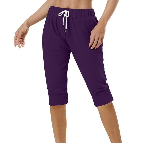 ABATAB Women's Capri Pants Solid Loose Fit Capris Lounge Drawstring Elastic Waist Capris with Side Pockets