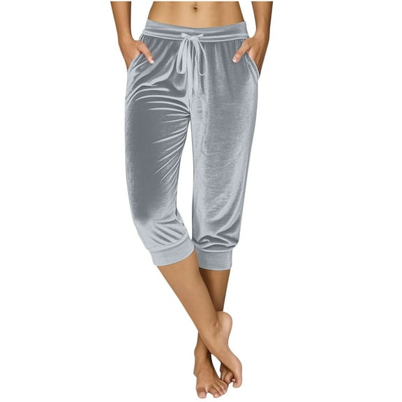 ABATAB Women's Capri Sweatpants Ultra Soft Joggers Crop Pants Drawstring Velvet Casual Athletic Yoga Capris with Pockets