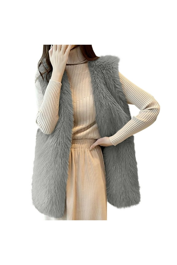 Women's Cardigans Vests Warm Winter Plush Duster Coats Sleeveless Thermal Waistcoats Fuzzy Fleece Long Gilet Jackets(X-Large,Gray)