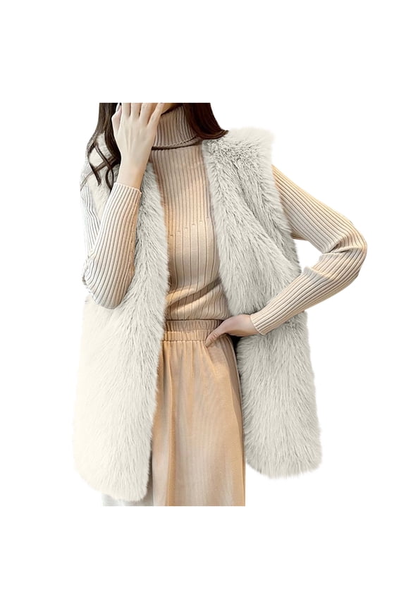Women's Cardigans Vests Warm Winter Plush Duster Coats Sleeveless Thermal Waistcoats Fuzzy Fleece Long Gilet Jackets(X-Large,White)