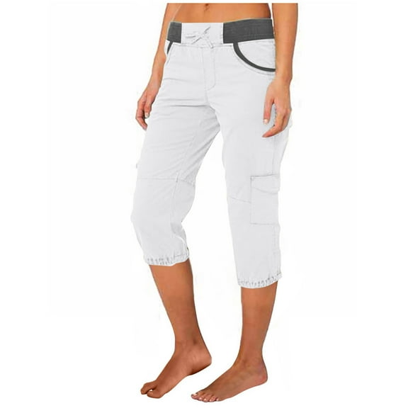 ABATAB Women's Cargo Capris Lightweight Loose Cinch Capri Pants Hiking Summer Casual Travel Crop Pants with Pockets