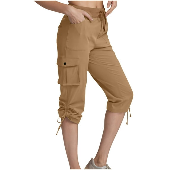 ABATAB Women's Cargo Capris Pants Loose Fit Casual Hiking Pants Lightweigh Travel Comfy Summer Pants