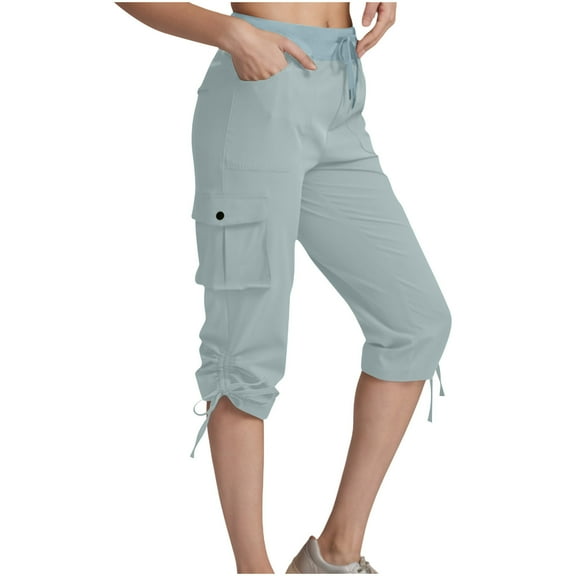 ABATAB Women's Cargo Capris Pants Loose Fit Casual Hiking Pants Lightweight Travel Summer Crop Trousers for Women