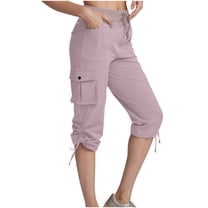 ABATAB Women's Cargo Capris Pants Loose Fit Casual Hiking Pants Lightweight Travel Summer Crop Trousers for Women
