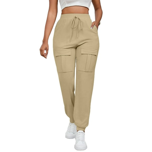 ABATAB Women's Cargo Pants Hiking Lightweight Travel Trousers with Pockets Joggers Loose Drawstring Workout Tapered Pants