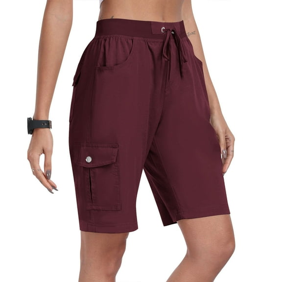ABATAB Women's Cargo Shorts Lightweight Hiking Athletic Shorts Drawstring Loose Shorts for Camping Travel Golf with Pockets