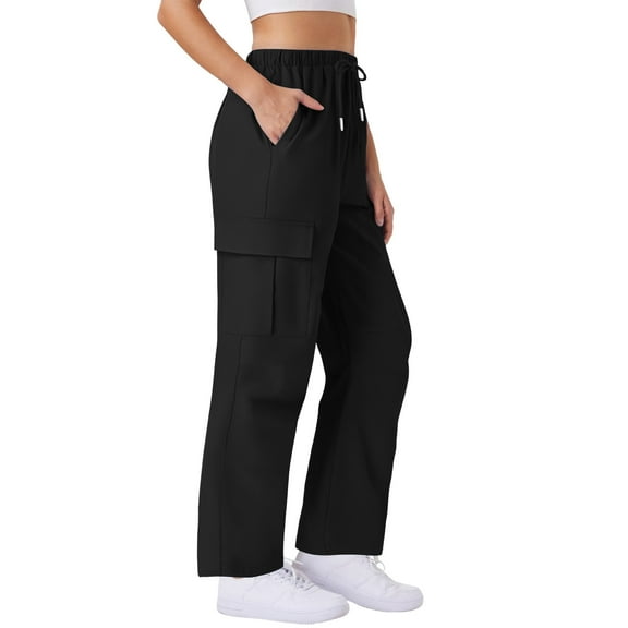 ABATAB Women's Cargo Sweatpants Straight Leg Loose Fit Jogger Trousers with Pockets Drawstring Casual Lounge Outfits