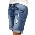 thumbnail image 1 of ABATAB Women’s Casual Jeans Shorts Summer Stretch Denim Shorts Bermuda Folded Hem Distressed Frayed Fashion Jean Shorts, 1 of 6
