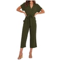 thumbnail image 1 of ABATAB Women's Casual Jumpsuit Short Sleeve V Neck Trendy Romper Belted Wide Leg Baggy Capris Work Office Jumpsuits with Pockets, 1 of 6