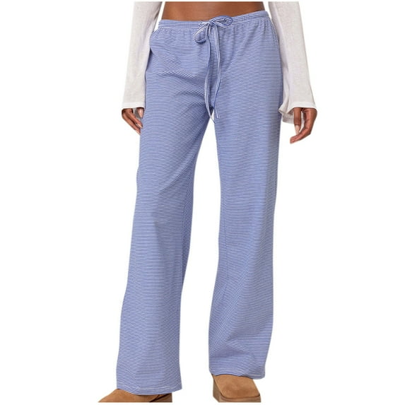 ABATAB Women's Casual Pants Baggy Wide Leg Elastic Waist Trousers Drawstring Lightweight Summer Trendy Lounge Pants