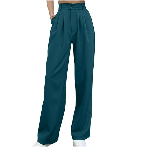 ABATAB Women's Casual Pants High Waisted Ruched Dress Pants Loose Fit Business Full Length Slacks Trousers with Pockets