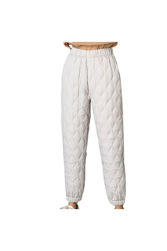 Women's Cinch Bottom Pants Lightweight Warm Puffy Quilted Pants Winter Elastic Waisted Thermal Trousers with Pockets