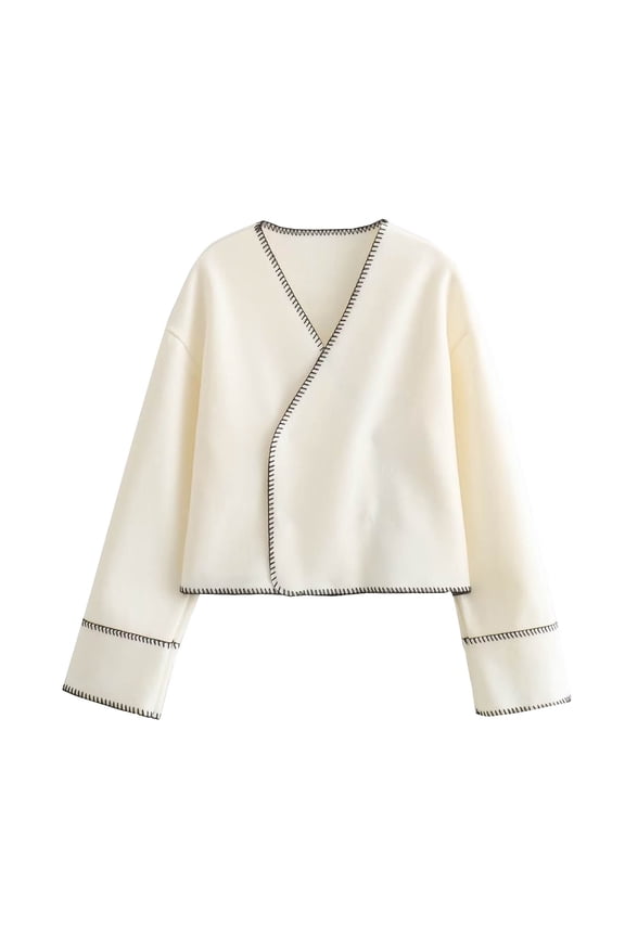 Women's Concealed Button Knitted Cardigan Short Coat V-Neck Long-Sleeved Casual Solid Color Coat Trendy Wrap Outerwear(X-Small,White)