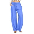 thumbnail image 1 of ABATAB Women's Cotton Linen Pants Drawstring Elastic Waisted Baggy Palazzo Trousers with Pockets Casual Wide Leg Pants, 1 of 5