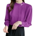 thumbnail image 1 of ABATAB Women's Dressy Business Casual Blouses Fashion Satin Silk Long Sleeve Tops Fall Outfits Mock Neck Front Pleated Work Shirts(X-Large,Purple), 1 of 3