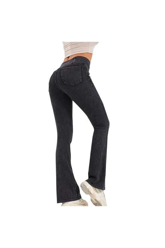 Women's Flare Jeans High Waisted Crossover Bootcut Jeans Stretchy Butt Lifting Bell Bottom Denim Pants with Pockets