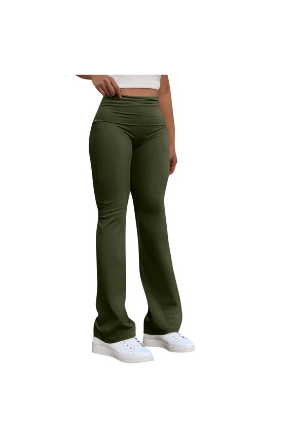 Women's Flare Pants Pure Color Yoga Bootcut Leggings Soft Casual High Waisted Workout Gym Bell Bottom Trousers