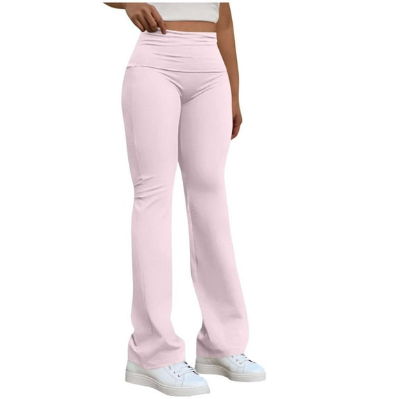 ABATAB Women's Flare Pants Pure Color Yoga Bootcut Leggings Soft Casual High Waisted Workout Gym Bell Bottom Trousers