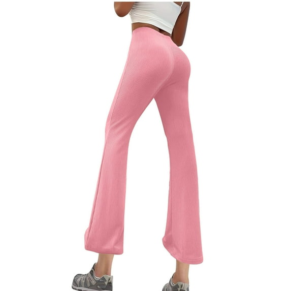 ABATAB Women's Flare Yoga Pants Comfy Loose Ribbed Lounge Trousers Casual Baggy Athletic Workout Joggers Bell Bottom Pants