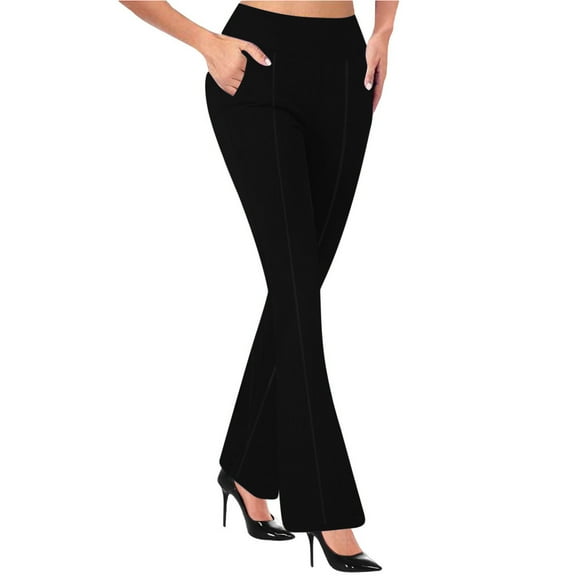 ABATAB Women's Flared Pants Casual Yoga Office Pants Skinny Elastic High Waist Work Fashion Outfits with Pockets