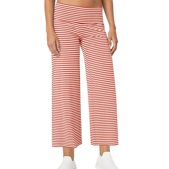ABATAB Women's High Waisted Lounge Pants Striped Comfy Pajama Pants Cute Casual Sleepwear Cropped Pj Bottom with Pockets