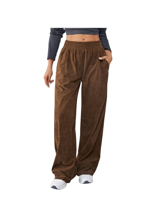 Women's Joggers Pants with Pockets Corduroy Running Trousers Lounge Casual Loose Fit Wide Leg Workout Athletic Pants