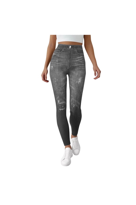 Women's Leggings Pants Stretchy Comfortable Skinny Ripped Yoga Leggings Comfy Trendy Jean Look Workout Running Trousers