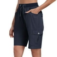 thumbnail image 1 of ABATAB Women's Lightweight Hiking Cargo Shorts Athletic Shorts Elastic Waisted Drawstring Shorts with Pockets, 1 of 7