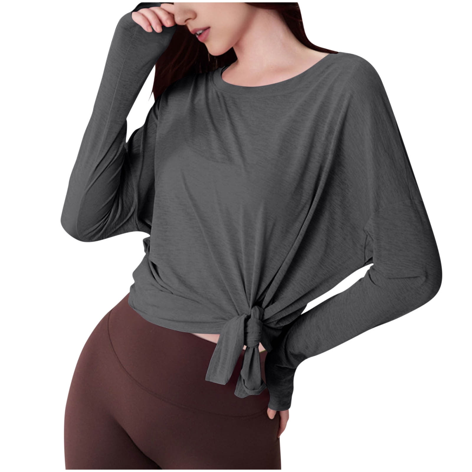ABATAB Women's Long Sleeve Workout Tops for Leggings Soft Side Split ...