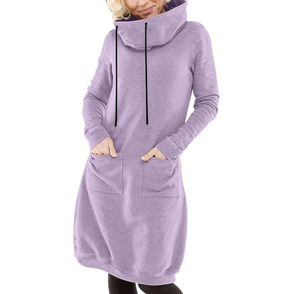 ABATAB Women's Long Sweatshirt Dress Turtleneck Long Sleeve Fashion Pullover Hoodie Winter Outfits with Pockets