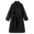 thumbnail image 1 of ABATAB Women's Long Trench Coats Oversized Button down Jackets Long Sleeve Dress Overcoats with Belt Winter Warm Casual Outerwear(Small,Black), 1 of 6