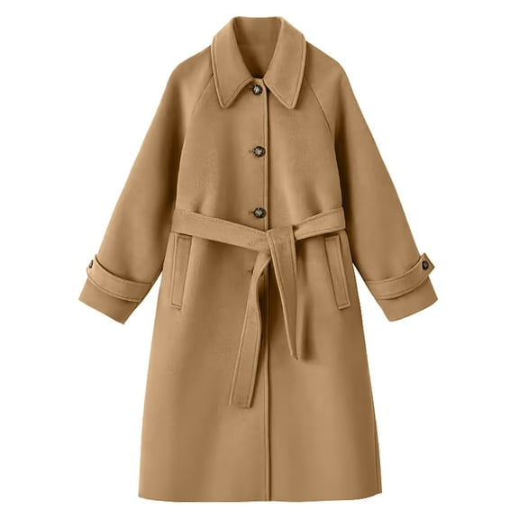 ABATAB Women's Long Trench Coats Oversized Button down Jackets Long Sleeve Dress Overcoats with Belt Winter Warm Casual Outerwear(X-Large,Khaki)