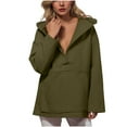 thumbnail image 1 of ABATAB Women's Oversized Hoodie Trendy Lightweight Deep V-Neck Hooded Sweatshirts Loose Fit Long Sleeve Tops with Pockets(X-Large,Army Green), 1 of 5