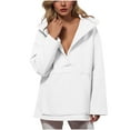 thumbnail image 1 of ABATAB Women's Oversized Hoodie Trendy Lightweight Deep V-Neck Hooded Sweatshirts Loose Fit Long Sleeve Tops with Pockets(X-Large,White), 1 of 5