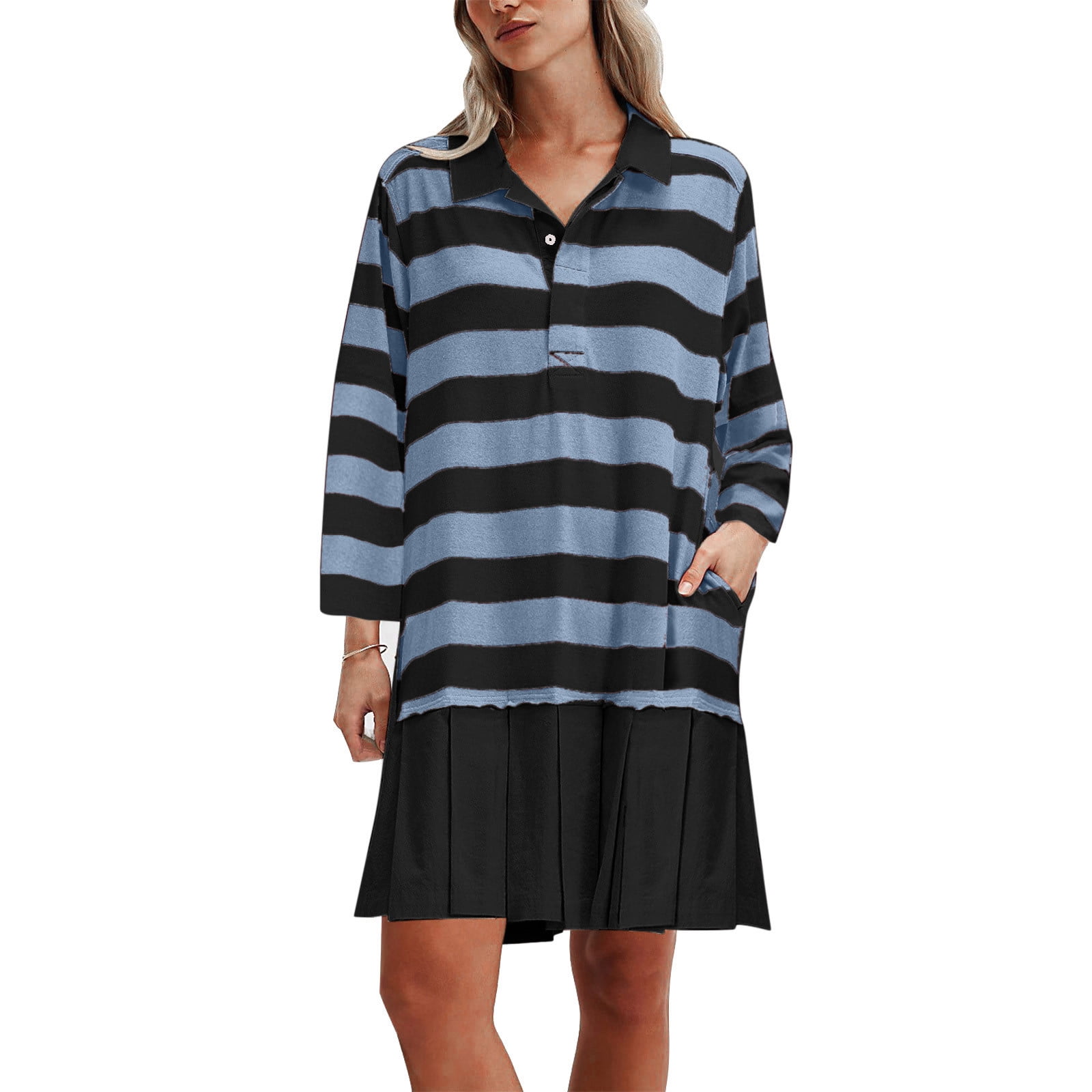 ABATAB Women's Oversized Sweatshirt Dress Collared V Neck Long Sleeve
