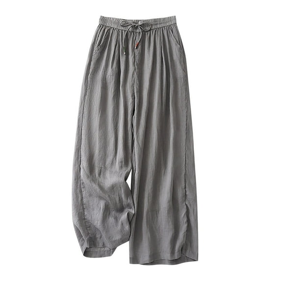 ABATAB Women's Palazzo Capri Pants Dressy Casual Wide Leg Slacks Elastic Waist Drawstring Baggy Cropped Trousers with Pockets