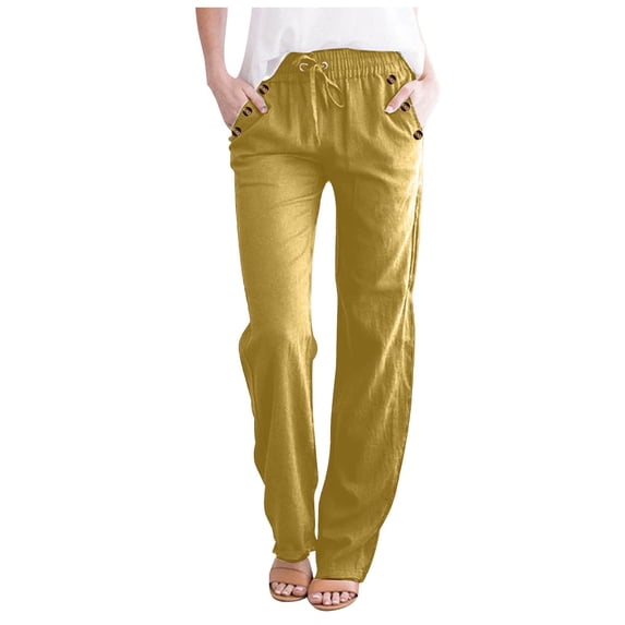 ABATAB Women's Pants Elastic Waist Straight Leg Trousers with Drawstring Pockets Casual Comfort Pants Classic Clothes